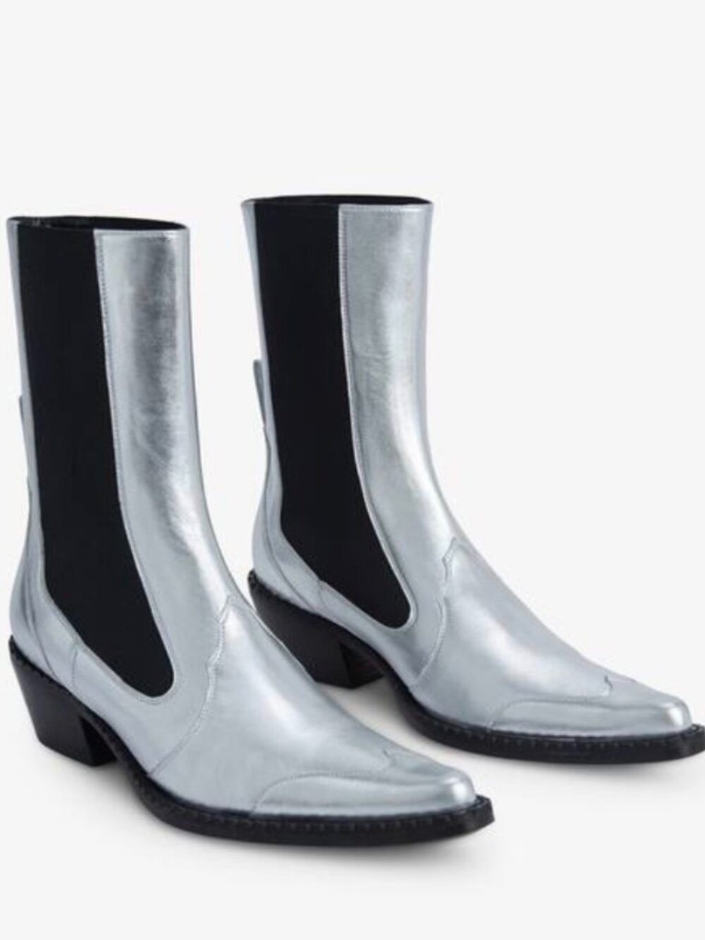 By Far "Otis" Silver Metallic Leather Chelsea Boots EU(40) ($590)